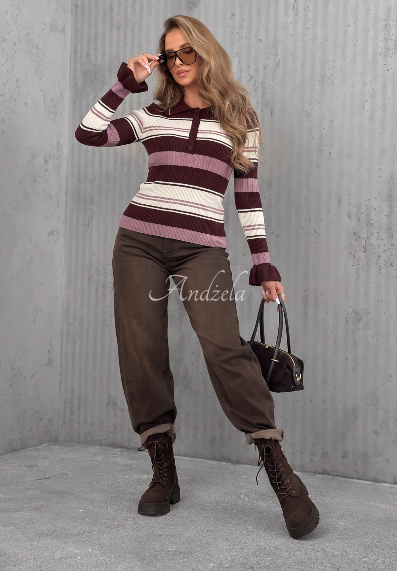 Gestreifte Longsleeve-Bluse mit Viskoseanteil Little Darling Weiß-Beerenfarben