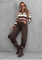 Prążkowana Bluse z kołnierzykiem w paski Cozy Moments Khaki