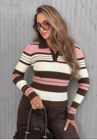 Prążkowana Bluse z kołnierzykiem w paski Cozy Moments Khaki