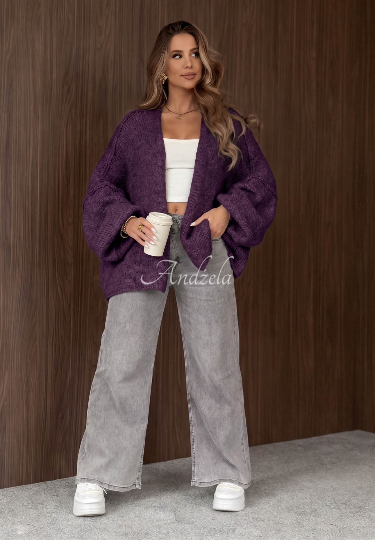 Oversize Cardigan Be Gentle And Kind Beerenfarben