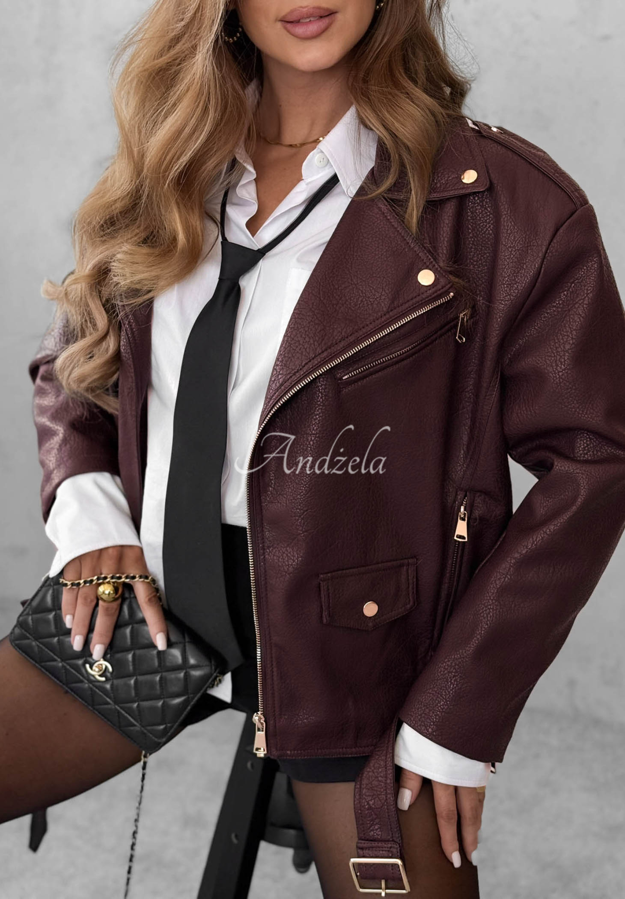 Bikerjacke aus Lederimitat Fall Baddie Beerenfarben