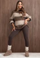 Miękki Pullover w paski Cloudy Afternoon Beige-Schokoladenbraun