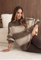 Miękki Pullover w paski Cloudy Afternoon Beige-Schokoladenbraun
