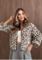 Krótki niezapinany Cardigan w panterkę November Club Mokkafarben