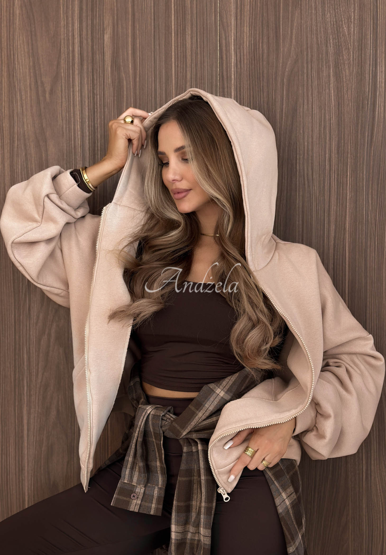 Oversize Sweatshirt mit Kapuze Don't Tell Beige