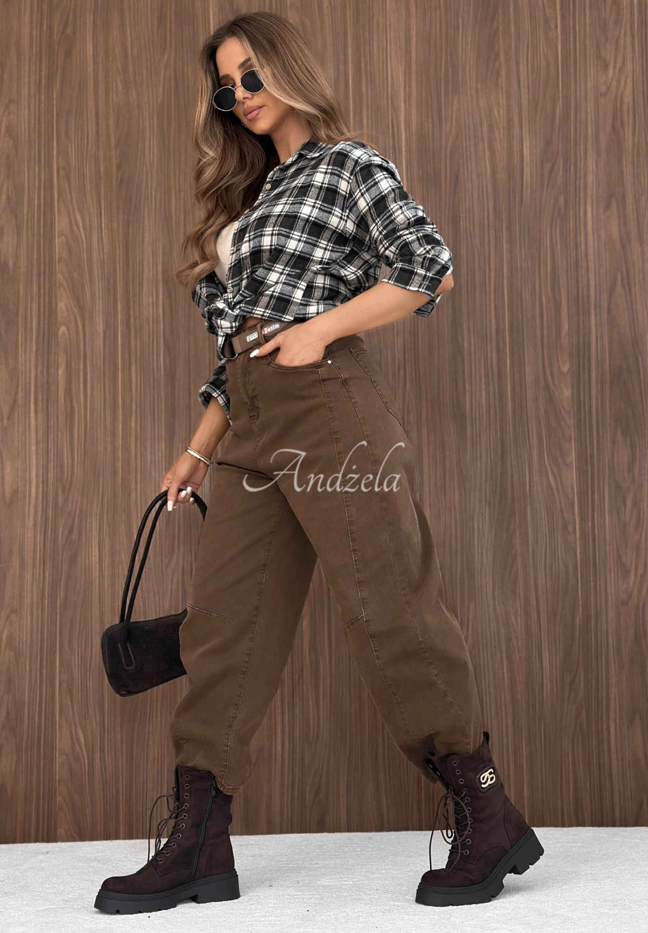 Bananenjeans mit Gürtel Dune Denim dunkelcamel