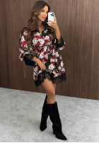 Kwiecista Kleid midi z koronką Honey Bloom czekoladowo-Burgunderrot