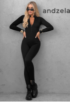 Długi prążkowany Jumpsuit z suwakiem Mood Swing Schwarz