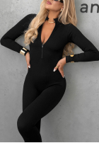 Długi prążkowany Jumpsuit z suwakiem Mood Swing Schwarz