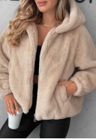 Krótka Jacke futerko z kapturem Fluffy Babe Beige