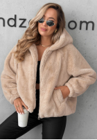 Krótka Jacke futerko z kapturem Fluffy Babe Beige