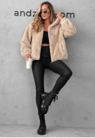 Krótka Jacke futerko z kapturem Fluffy Babe Beige
