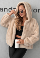 Krótka Jacke futerko z kapturem Fluffy Babe Beige