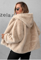 Krótka Jacke futerko z kapturem Fluffy Babe Beige