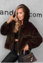 Krótka Jacke futerko z kapturem Fluffy Babe Beige