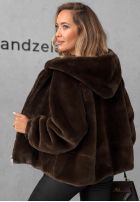 Krótka Jacke futerko z kapturem Fluffy Babe Beige