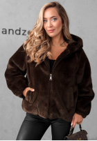 Krótka Jacke futerko z kapturem Fluffy Babe Beige
