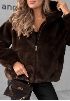 Krótka Jacke futerko z kapturem Fluffy Babe Beige
