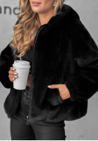 Krótka Jacke futerko z kapturem Fluffy Babe Beige