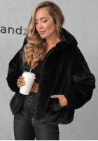 Krótka Jacke futerko z kapturem Fluffy Babe Beige