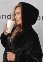 Krótka Jacke futerko z kapturem Fluffy Babe Beige