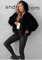 Krótka Jacke futerko z kapturem Fluffy Babe Beige