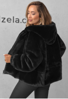 Krótka Jacke futerko z kapturem Fluffy Babe Beige