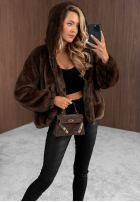 Krótka Jacke futerko z kapturem Fluffy Babe Beige