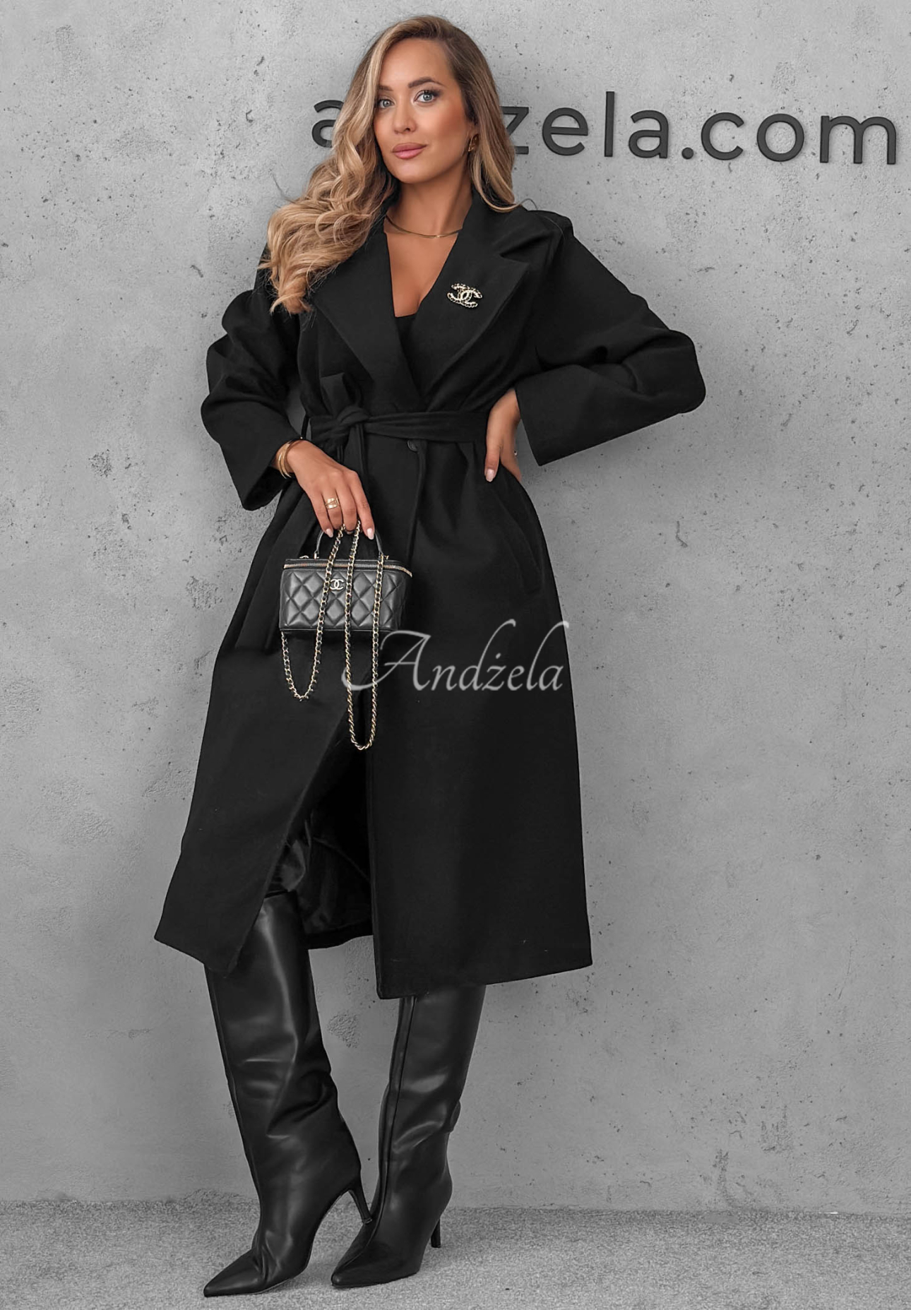 Zweireihiger Mantel mit Gürtel Autumn Fairytale Schwarz