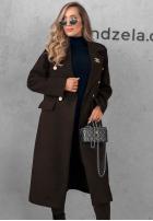 Długi dwurzędowy Mantel z kołnierzem Caffe Meeting Schokoladenbraun