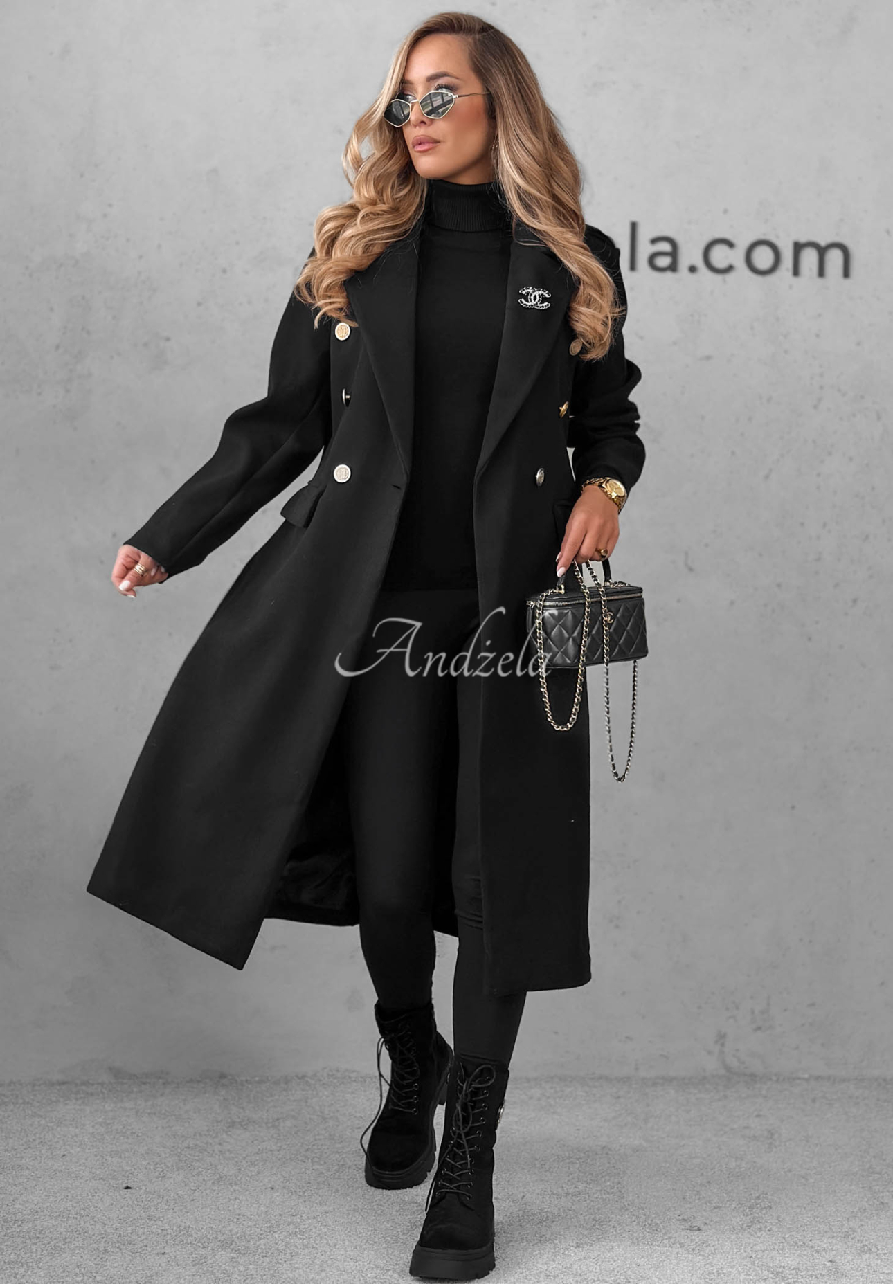 Langer, zweireihiger Mantel mit Viskoseanteil Caffe Meeting Schwarz