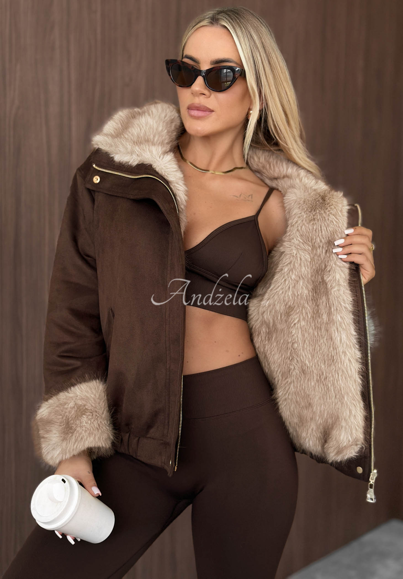 Wendbare Jacke mit Fellimitat Frozen Kiss Schokoladenbraun