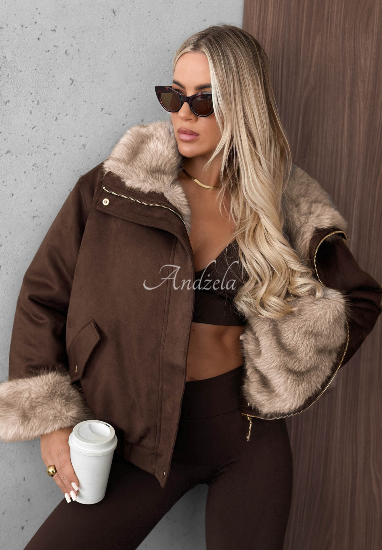 Wendbare Jacke mit Fellimitat Frozen Kiss Schokoladenbraun