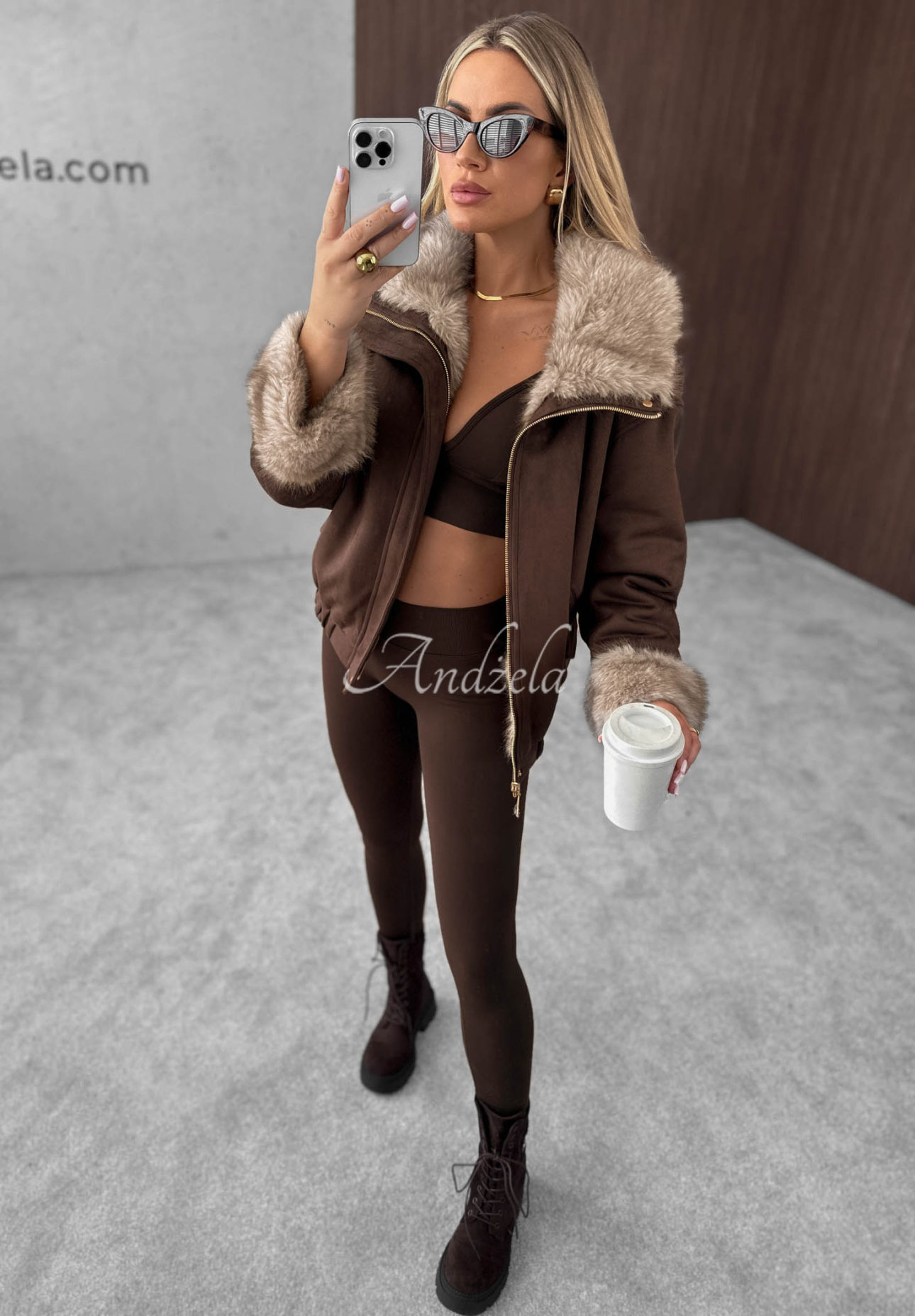 Wendbare Jacke mit Fellimitat Frozen Kiss Schokoladenbraun