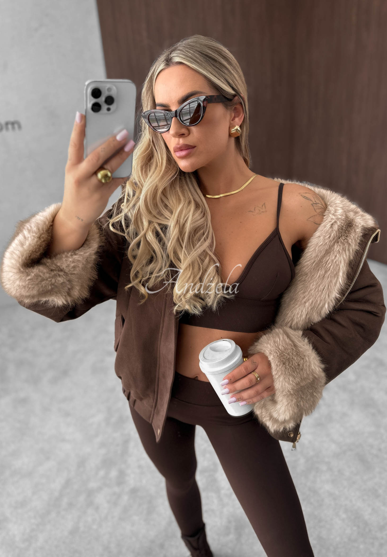 Wendbare Jacke mit Fellimitat Frozen Kiss Schokoladenbraun