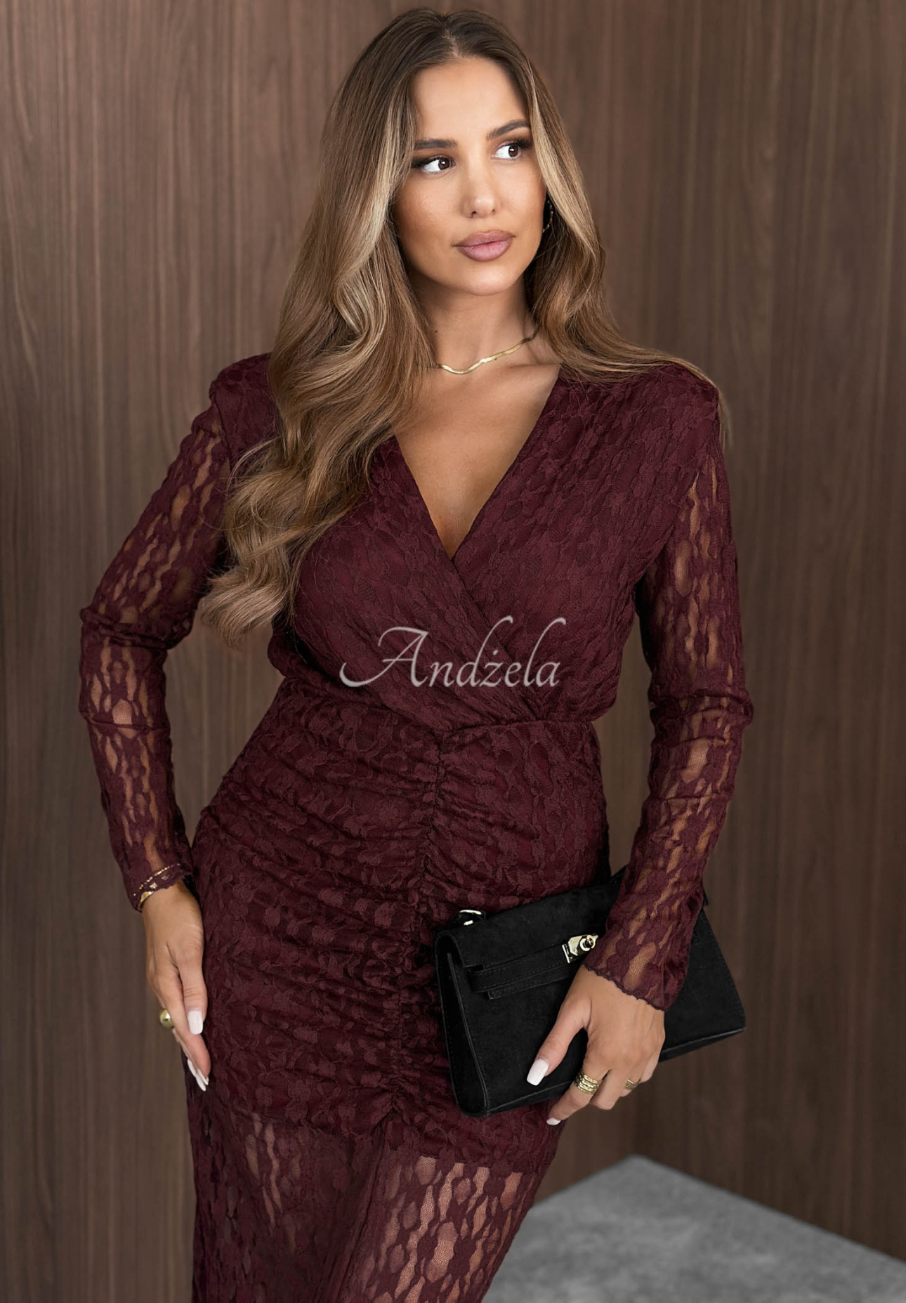 Spitzenkleid mit Schlitz Party Calling Burgunderrot