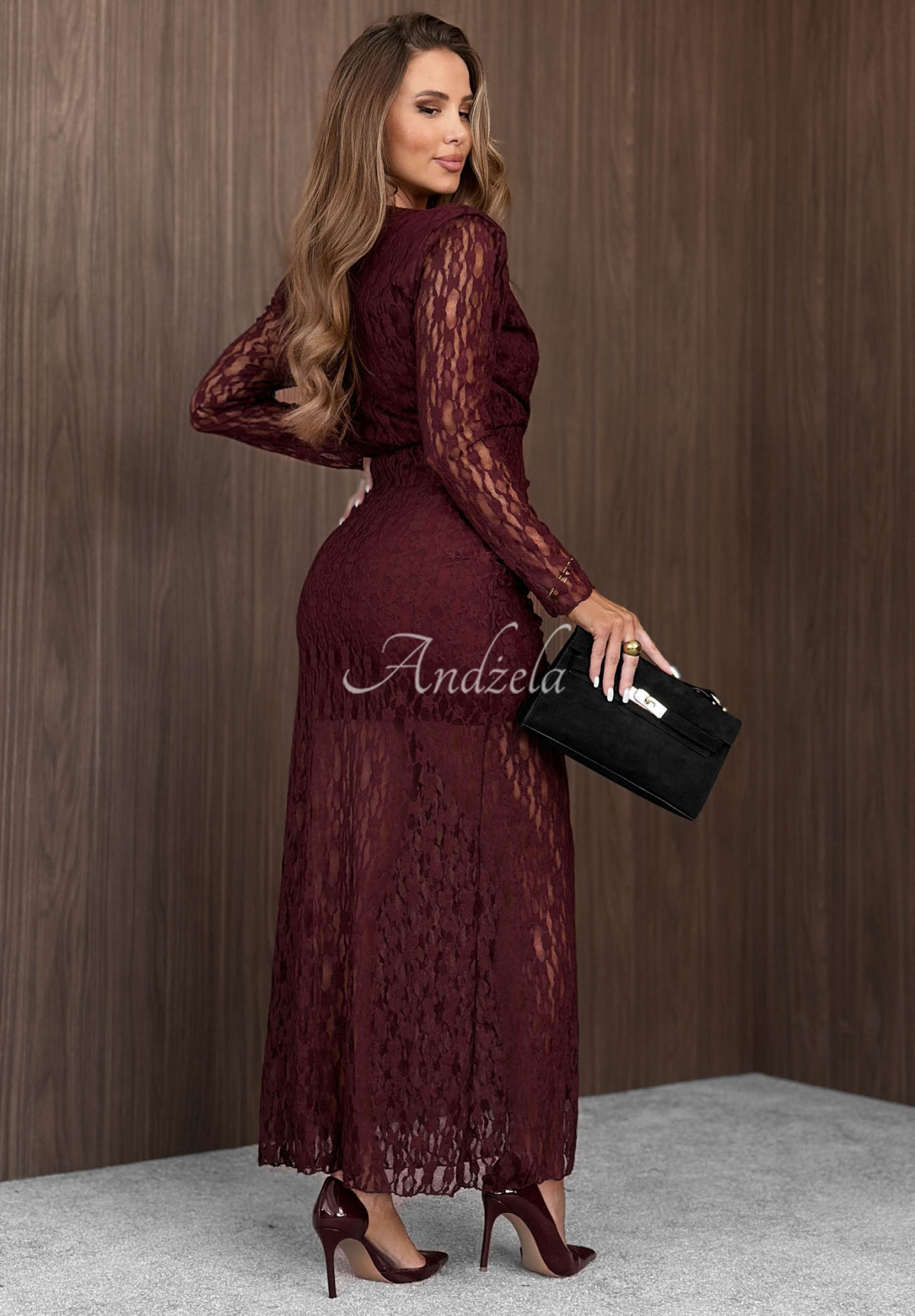 Spitzenkleid mit Schlitz Party Calling Burgunderrot