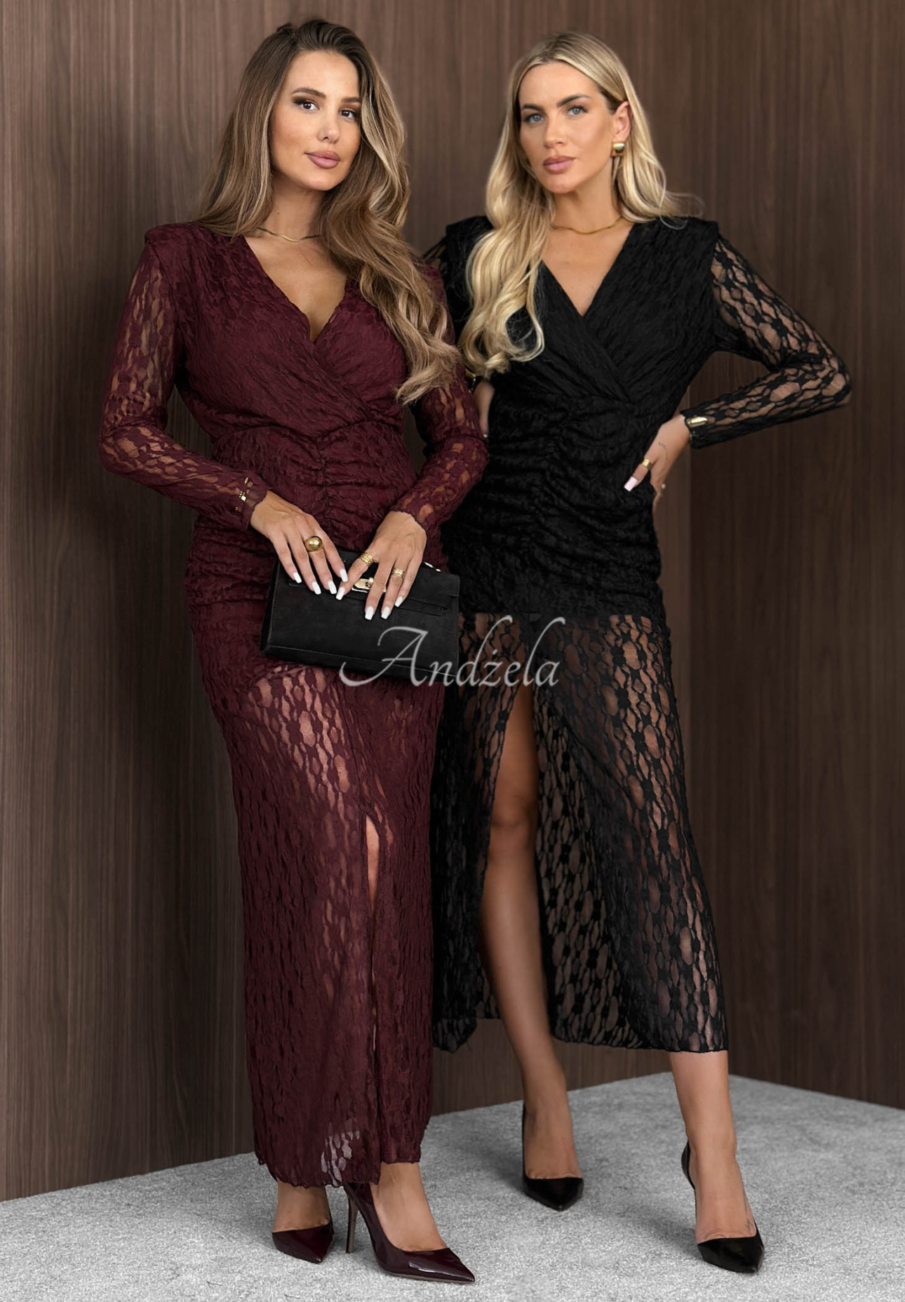 Spitzenkleid mit Schlitz Party Calling Burgunderrot