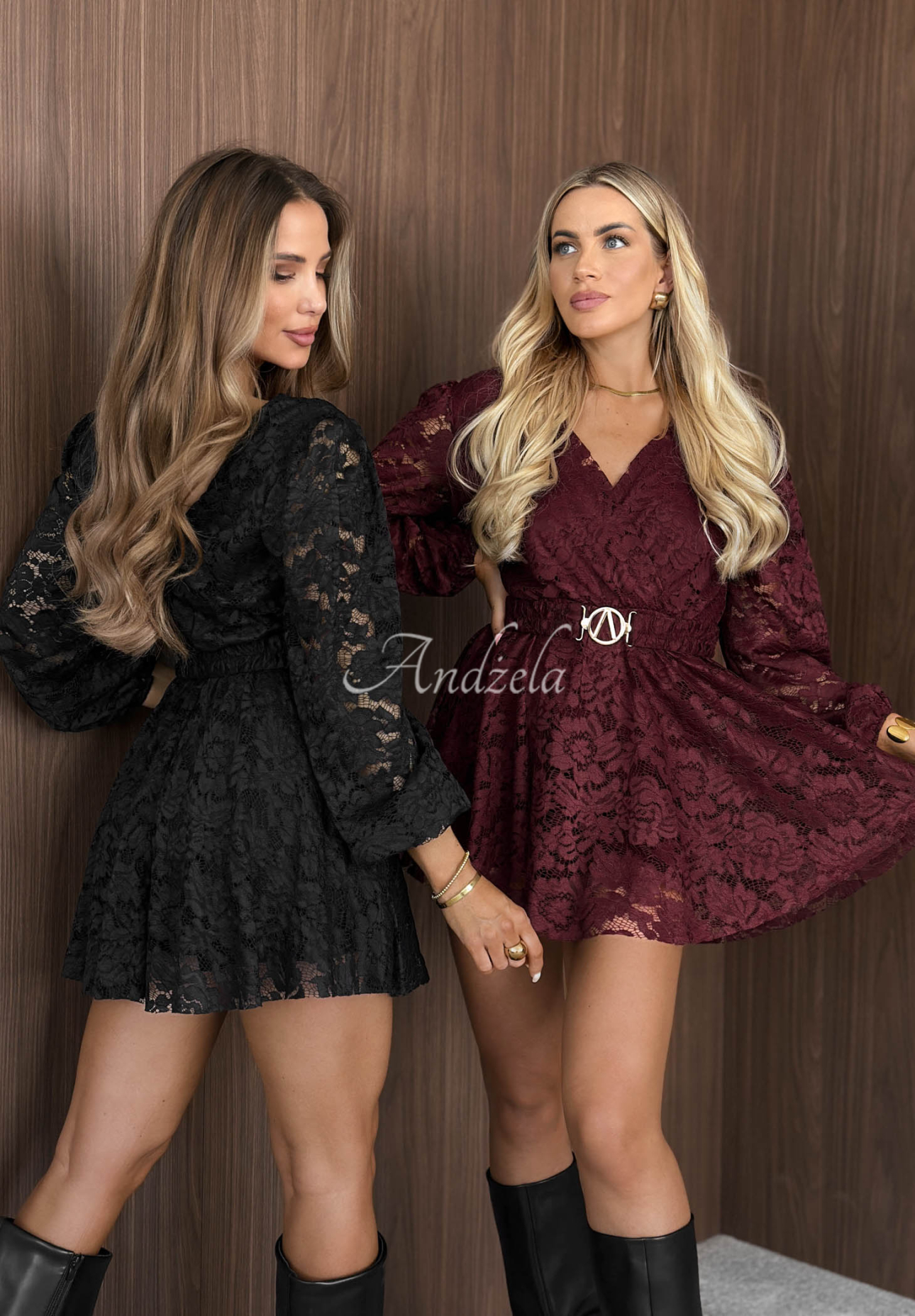 Kurzer Spitzenoverall mit Gürtel Friday Night Burgunderrot