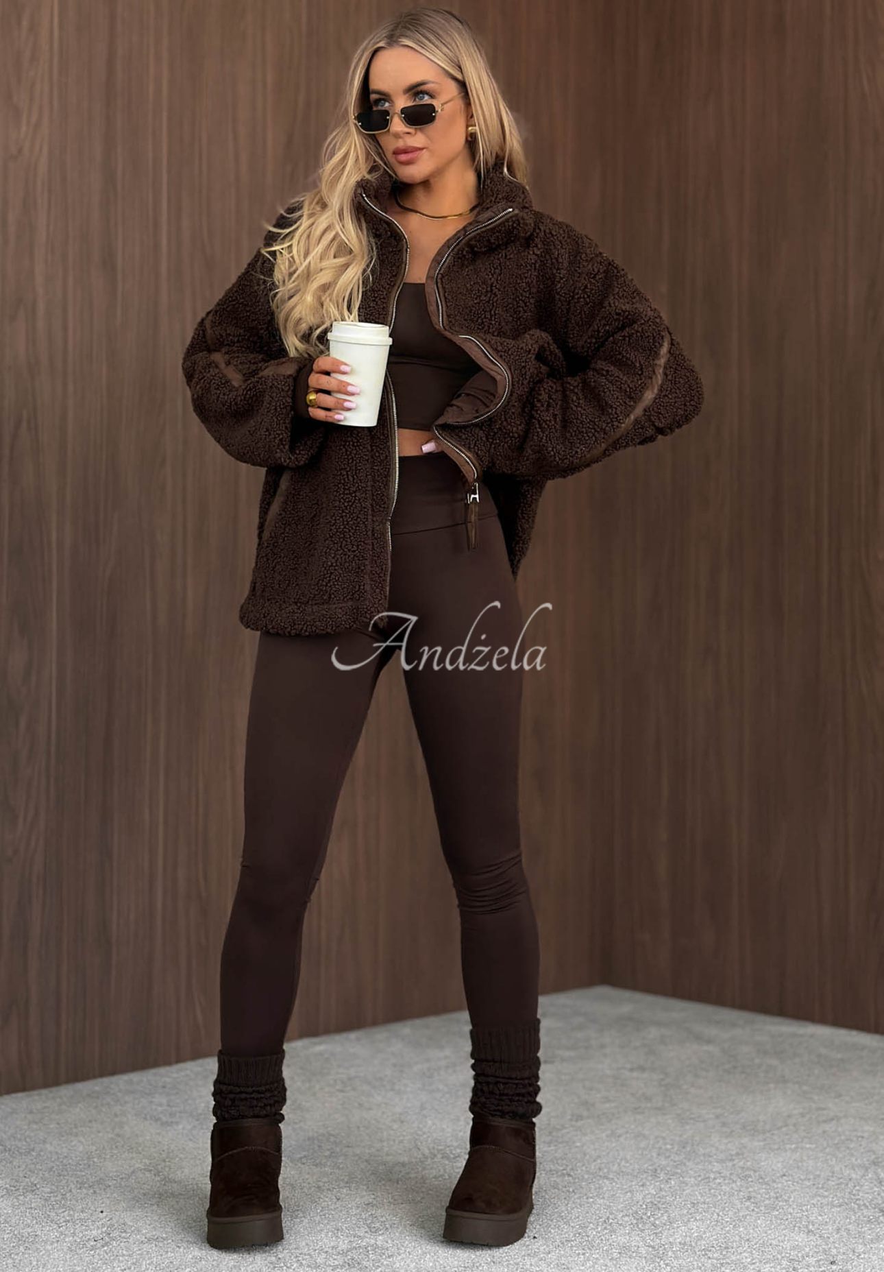 Sherpa Jacke aus Lammfellimitat mit Stehkragen Cozy Darling Schokoladenbraun