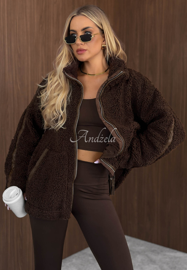 Sherpa Jacke aus Lammfellimitat mit Stehkragen Cozy Darling Schokoladenbraun