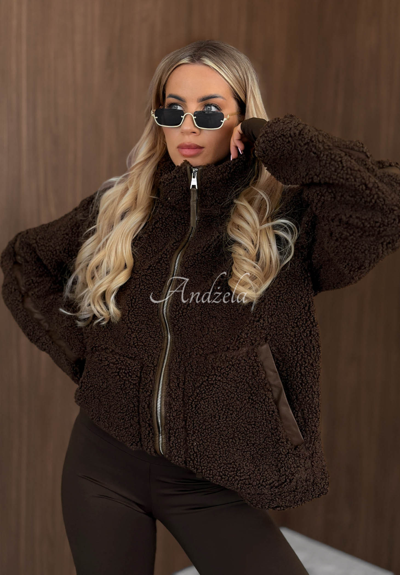 Sherpa Jacke aus Lammfellimitat mit Stehkragen Cozy Darling Schokoladenbraun