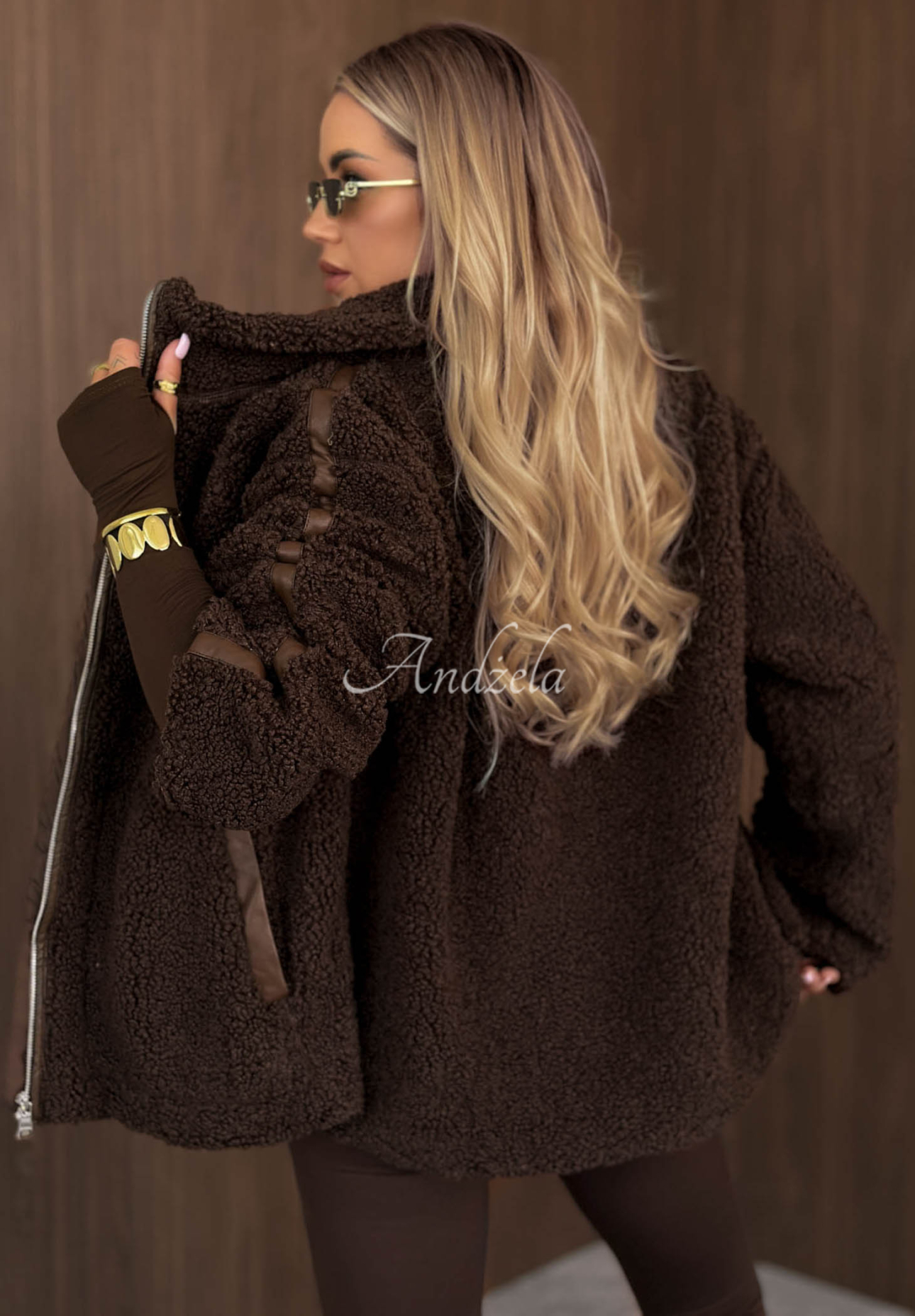 Sherpa Jacke aus Lammfellimitat mit Stehkragen Cozy Darling Schokoladenbraun