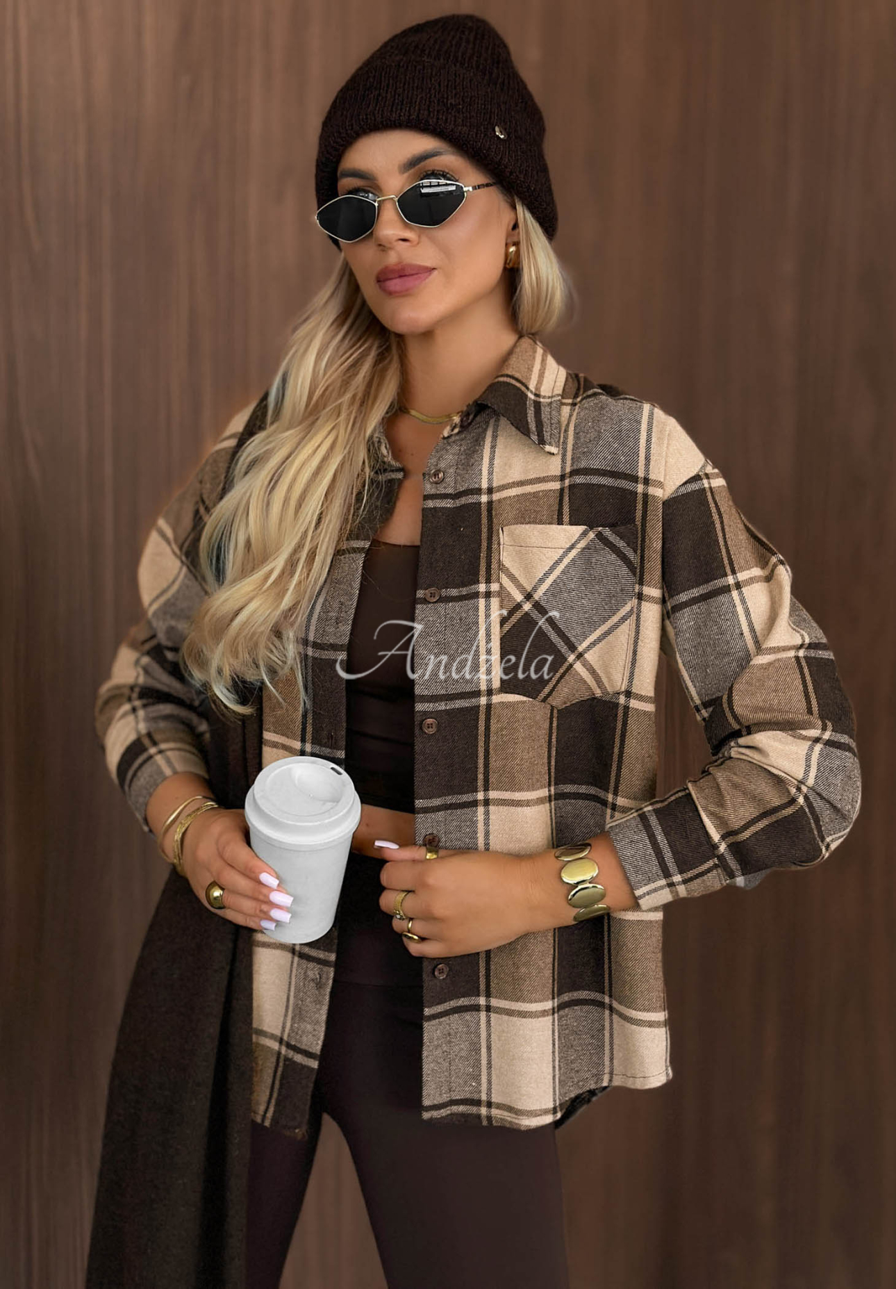 Kariertes Hemd Everyday Crush beige-schokoladenbraun