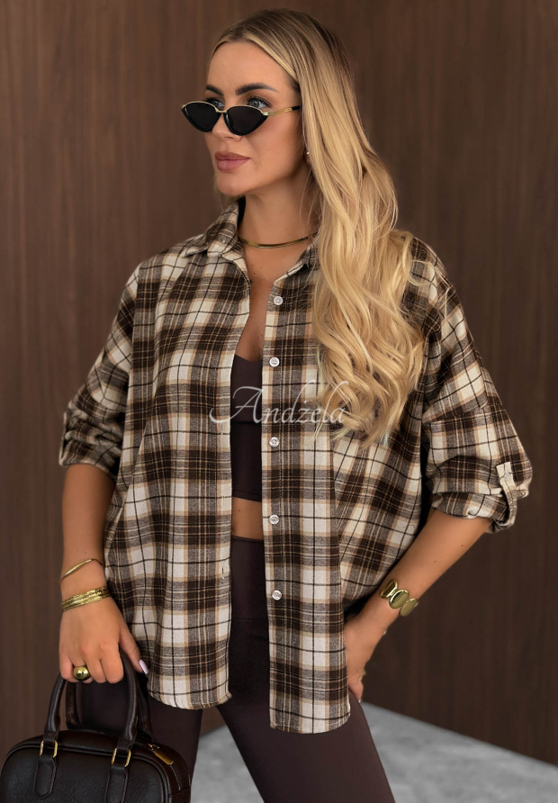 Kariertes Hemd mit Baumwolle und Viskose Cozy Edit Schokoladenbraun