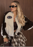 Sweatshirt bejsbolówka kożuszek z naszywkami Caramel Coffee Beige-Schokoladenbraun