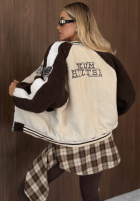 Sweatshirt bejsbolówka kożuszek z naszywkami Caramel Coffee Beige-Schokoladenbraun