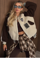 Sweatshirt bejsbolówka kożuszek z naszywkami Caramel Coffee Beige-Schokoladenbraun