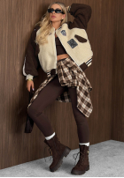 Sweatshirt bejsbolówka kożuszek z naszywkami Caramel Coffee Beige-Schokoladenbraun