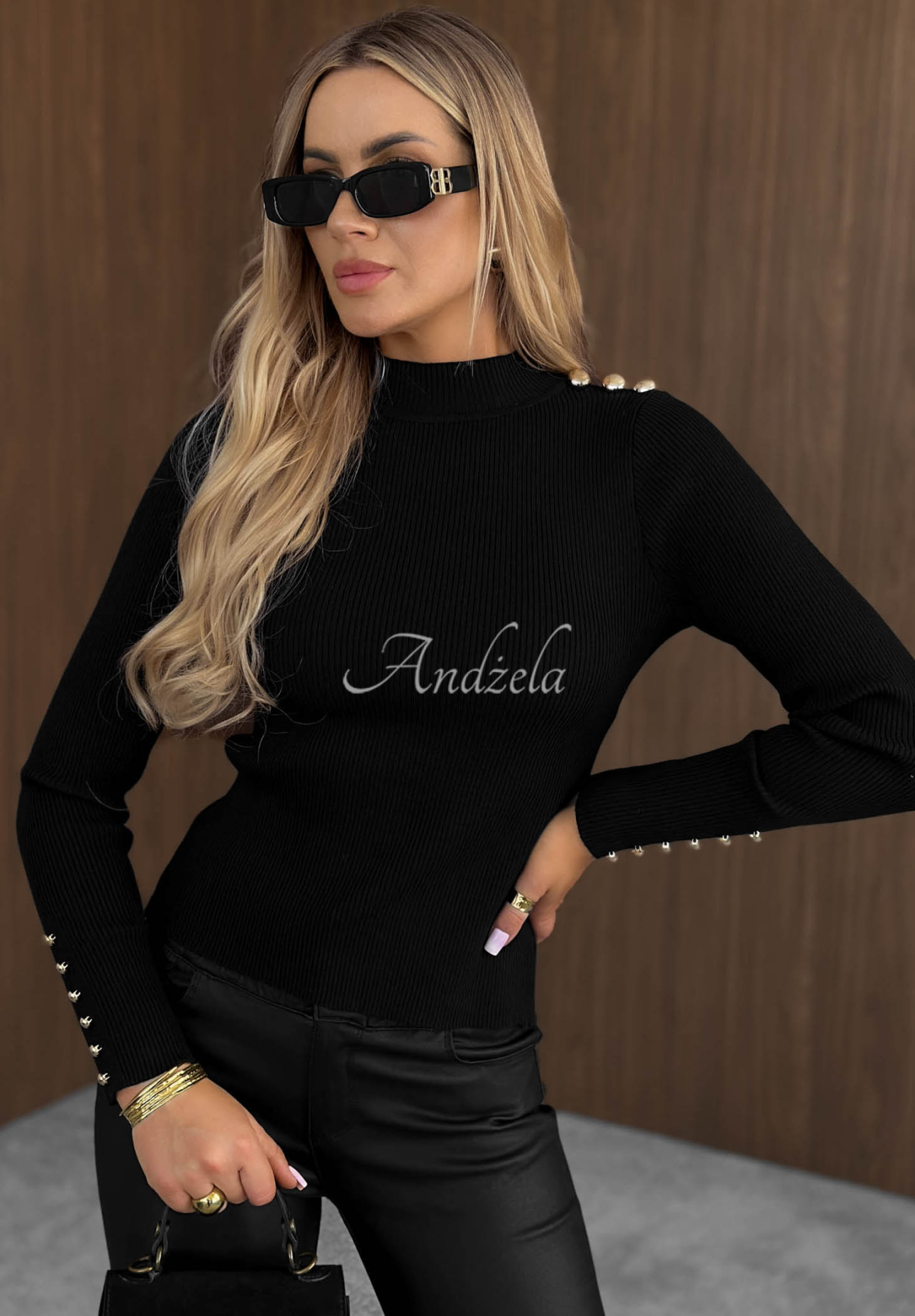 Gerippte Longsleeve-Bluse aus Viskose Essential Fit Schwarz